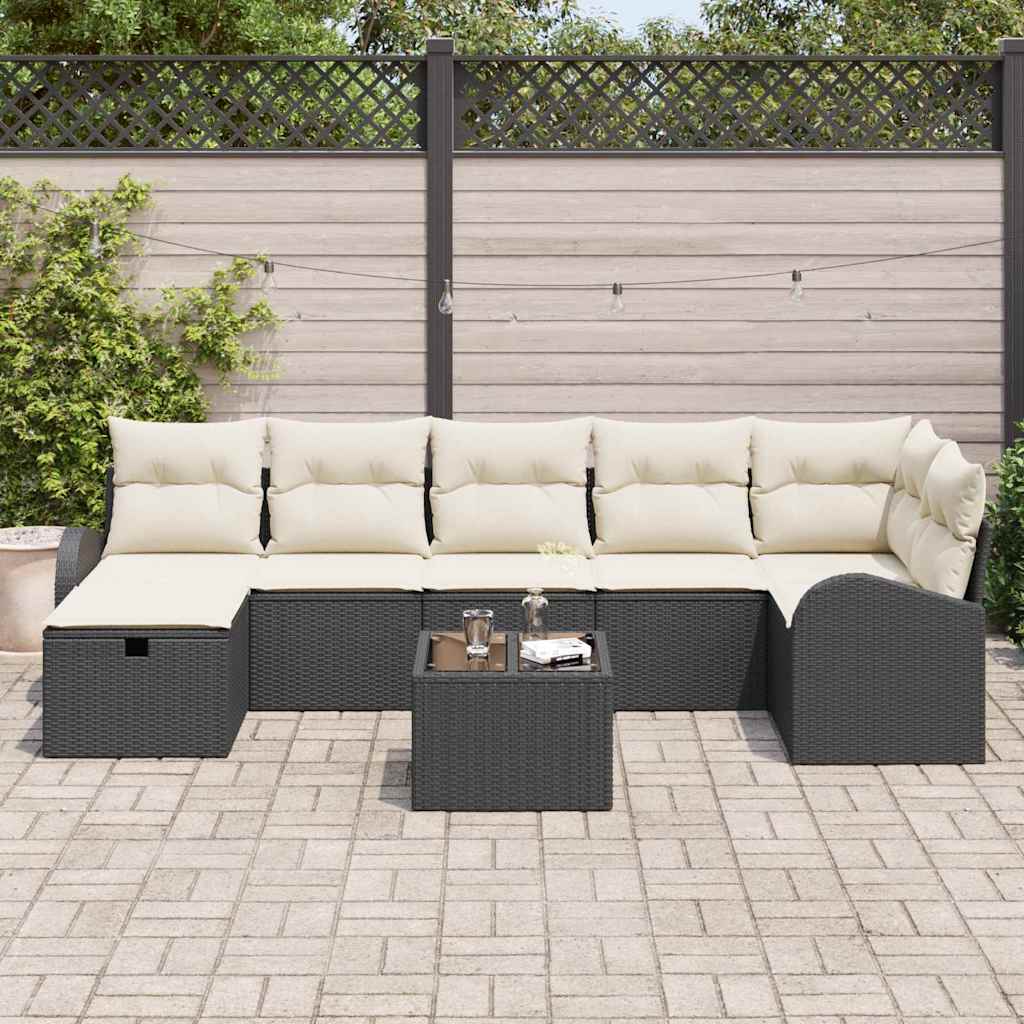 Garten-Sofa-Set mit Kissen 8 pcs Schwarz Poly Rattan